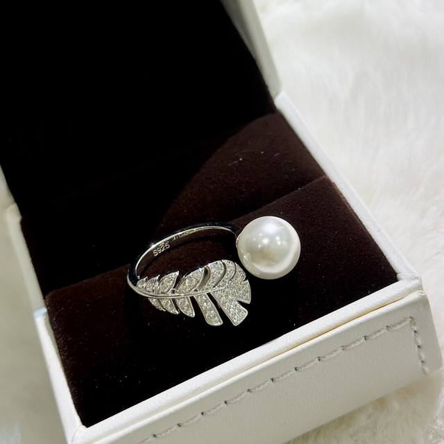 A3504 Xiaoxiangjia's popular feather pearl open ring inlaid with Aaaaa grade hig