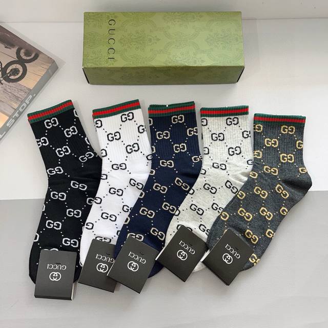 comes with packaging, 5 pairs per box Gucci Gucci Ins super popular men's mid-t