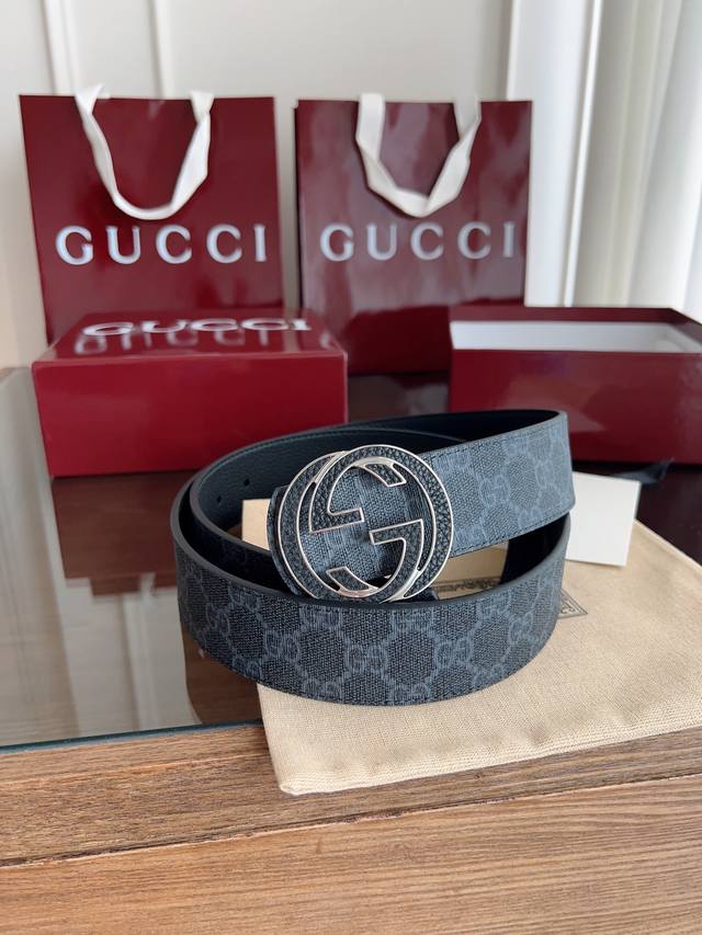 Gucci Double G buckle men's new belt counter synchronization width 4 cm double-s