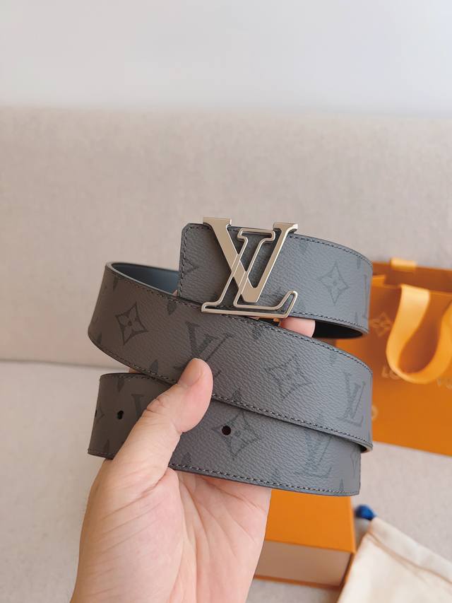 Lv Line 40mm double-sided belt with Monogram Eclipse Reverse canvas and plain co