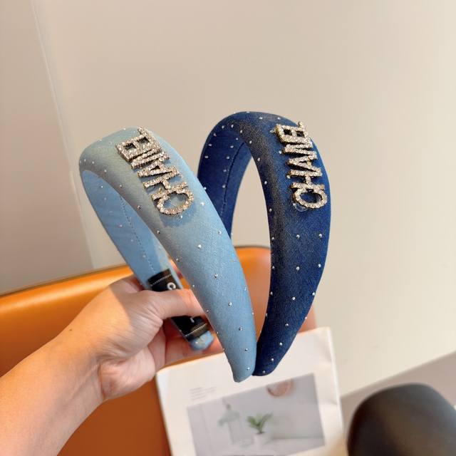 with packaging Chanel high-end new denim color full diamond headband, fashionab