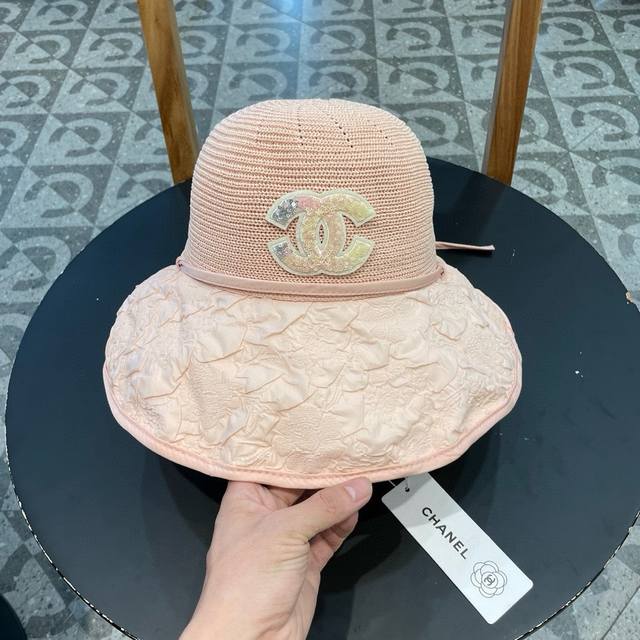 Chanel new summer fisherman hat for women with large brim black glue anti-ultrav