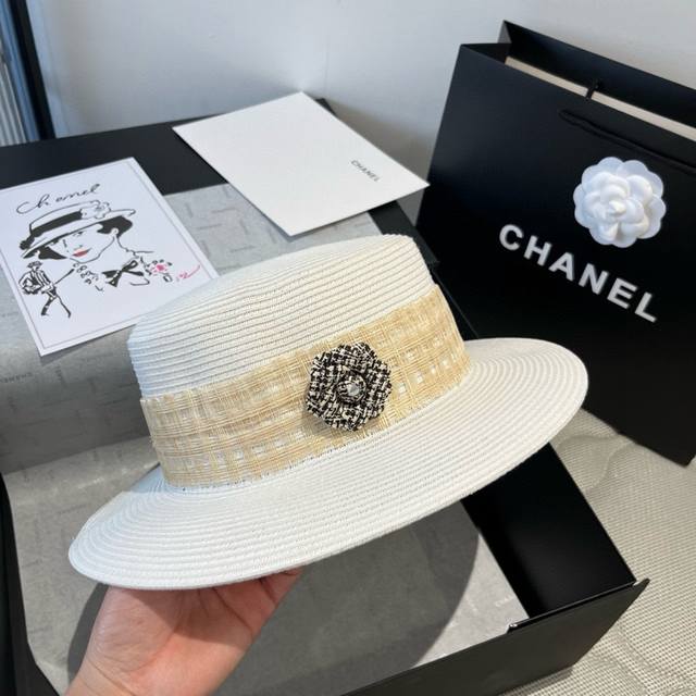 Chanel Chanel flat top hat, Pp straw hat, head circumference 57Cm DDD