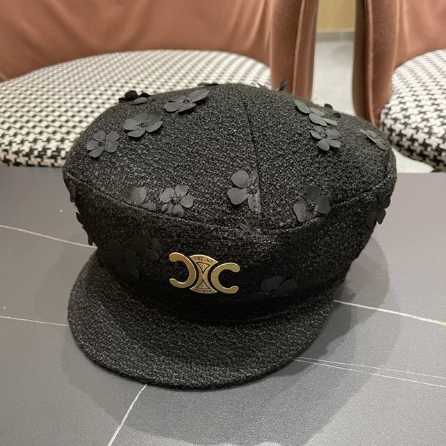 Celine 2025 new Japanese retro simple all-match flower octagonal hat for women