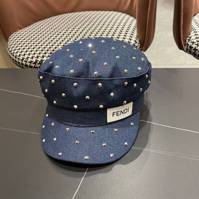 Fendi retro washed letter rhinestone flat top hat for women in summer fashion a