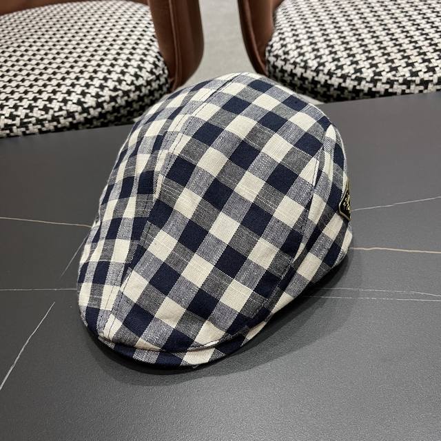 Prada black and white plaid forward hat female Renaissance all-match face-showi