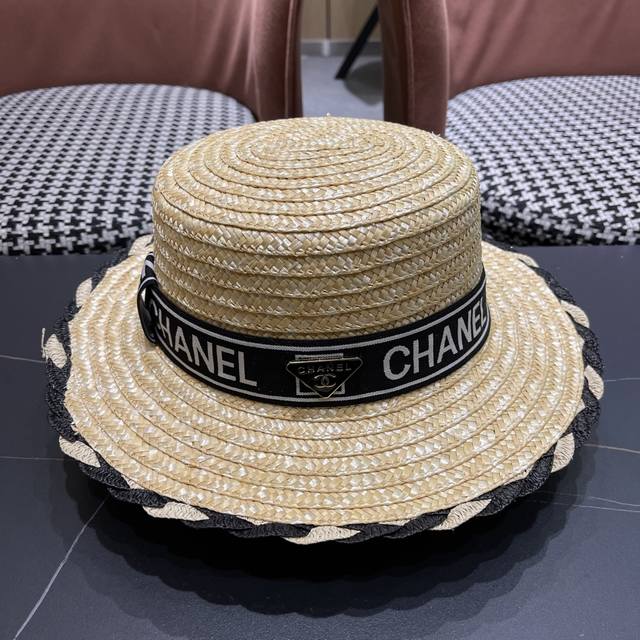 Chanel Chanel new straw hat color matching women's summer beach vacation sun hat