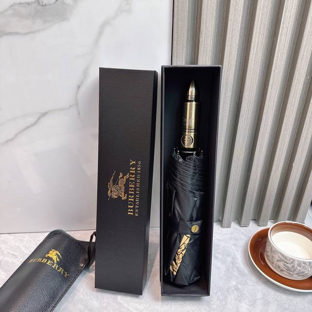 Burberry Burberry Bullet handle summer new fully automatic folding umbrella Blac