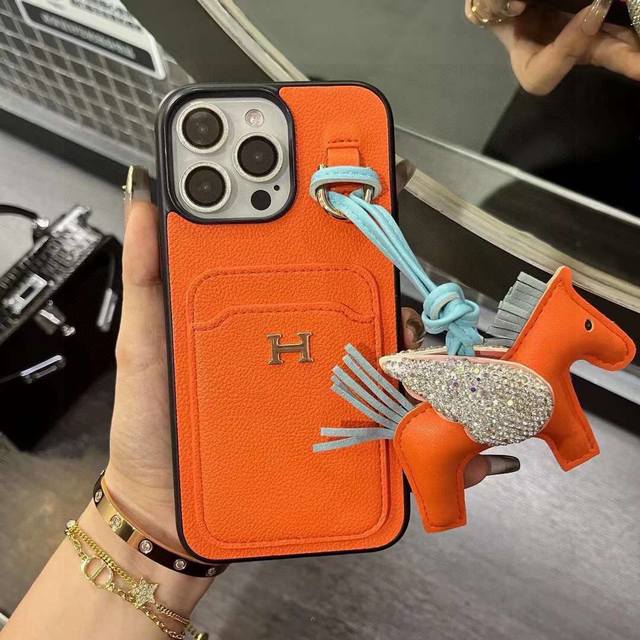 Mobile phone case pony set Hermes two-in-one card holder mobile phone case Mode
