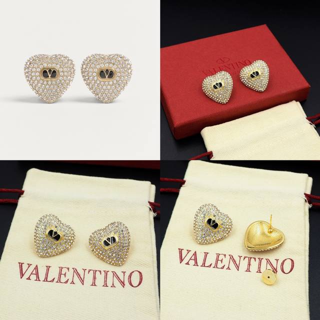 Valentino heart-shaped full diamond earrings with oval Vlogo Signature enamel de