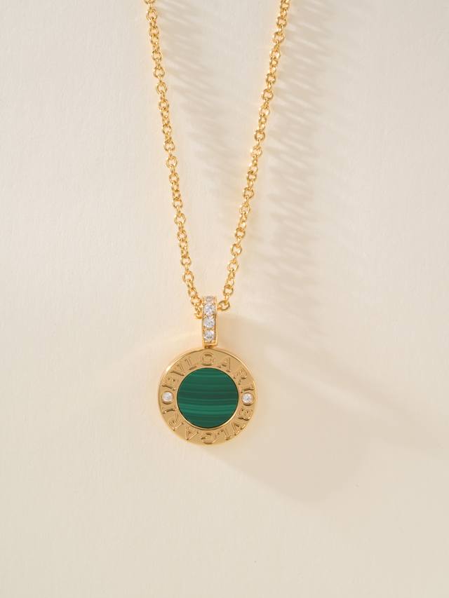 Bv Double-sided green diamond coin necklace, double-sided wealth Oh haha Bb Bvlg
