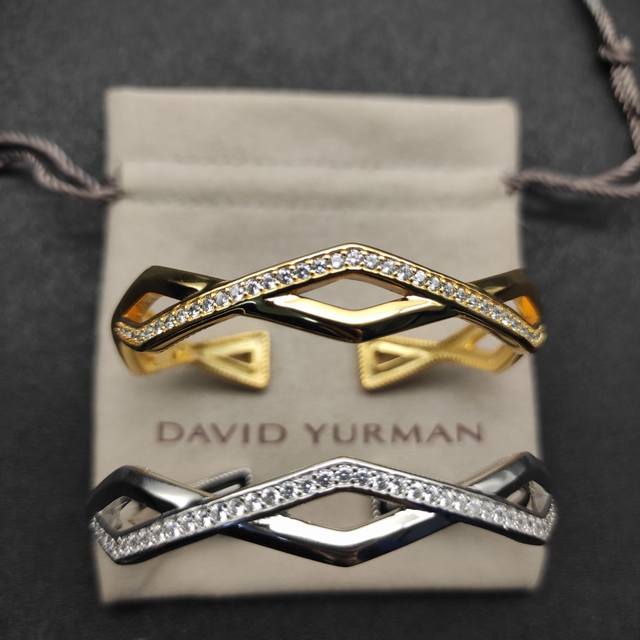 1942571FFF New David Yurman 13mm two-row cuff bracelet. Available in gold and si