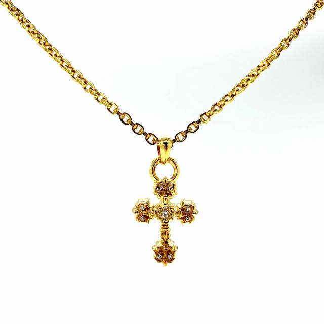 Real gold and real diamonds Chrome Heart 22 gold Medium flame inlaid stone cros