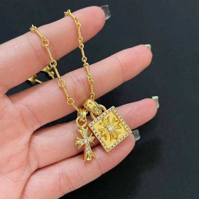 Kroli Square Pendant Cross Necklace Women's Light Luxury Niche Fashion Ins Style