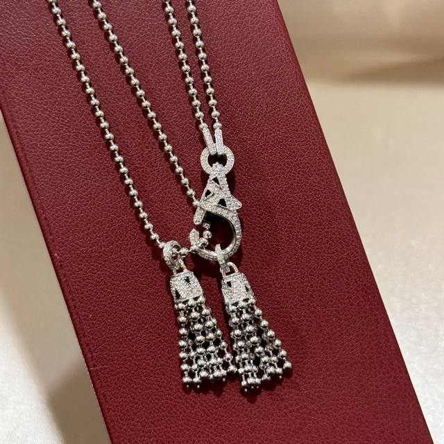 A6372 Kajia's new black enamel leopard print round bead tassel necklace, one ite