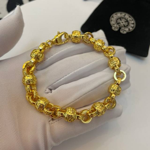 New counter quality Chrome Hearts classic gold cross flower ball bracelet with