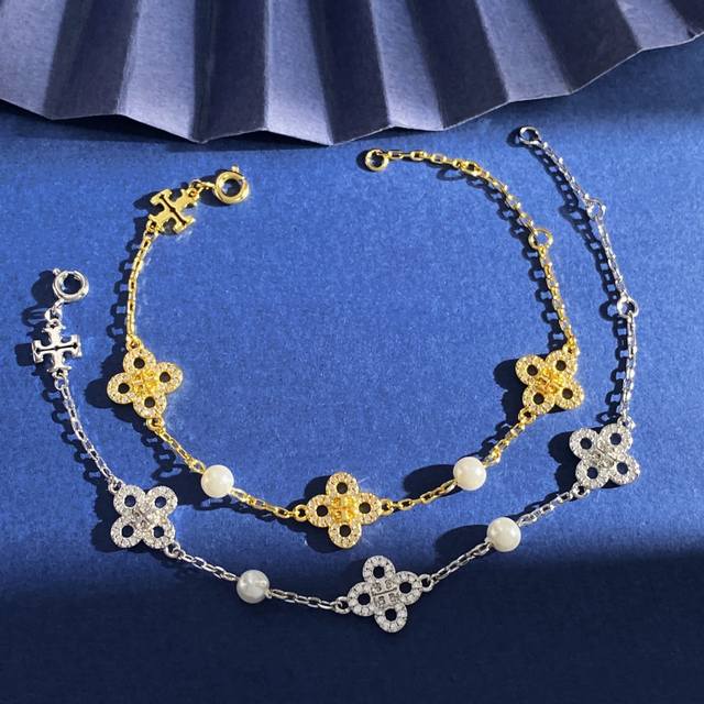Tory Burch Tory Burch new Korean fashion Ins full diamond four-leaf clover pearl