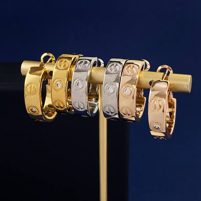 Cartier classic Love circle-shaped screw print 2 diamond earrings brass material