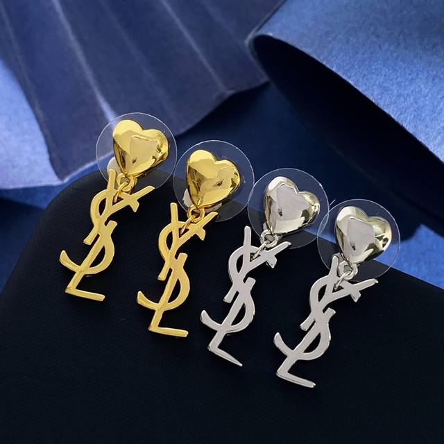 Ysl Saint Laurent Yangshulin English letter love heart shaped heart smooth earri
