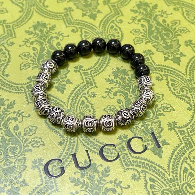 Gucci Bracelet Luxury Bracelet Unisex Latest Full Black Agate Beaded Bracelet Hi