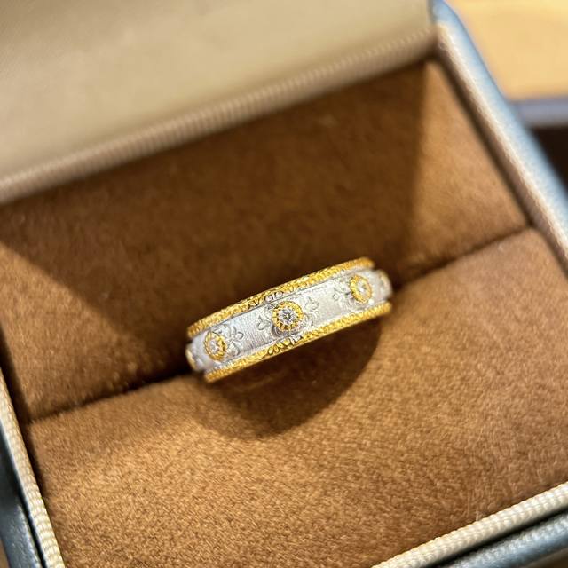 A5571 Butchery style new retro carved starry sky brushed two-tone ring white gol