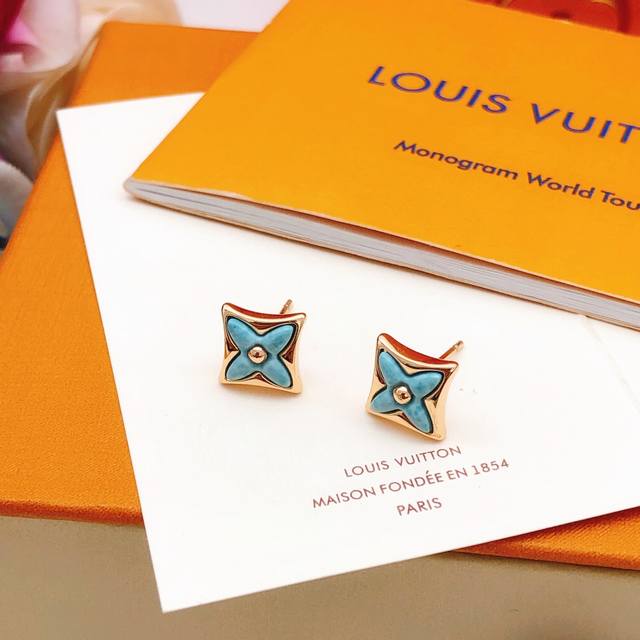 No.Led0279 Lv*Latest Rose Gold Blue Blue Mother-of-Pearl Earrings Consistent Zp