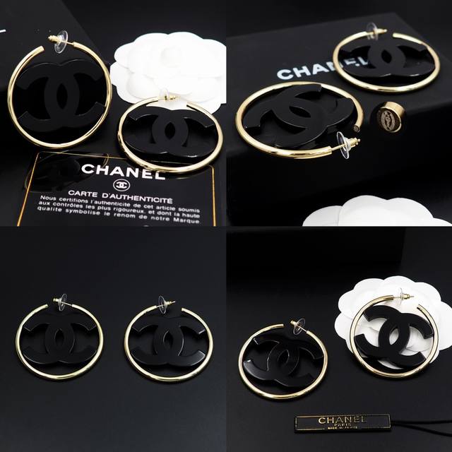 Xiangjia double C black and white acrylic large hoop earrings Xe89 DDD