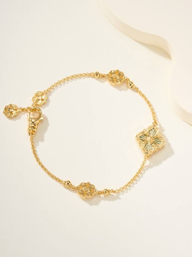 Gold color Buccellati Amazonite single flower 3 pattern bracelet small size Rich
