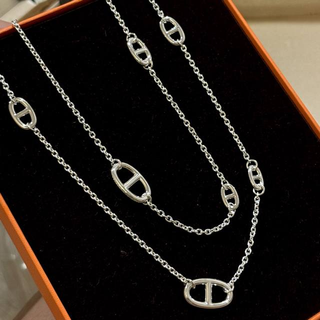 Hot classic style H pig nose Farandole long chain sweater chain necklace is simp
