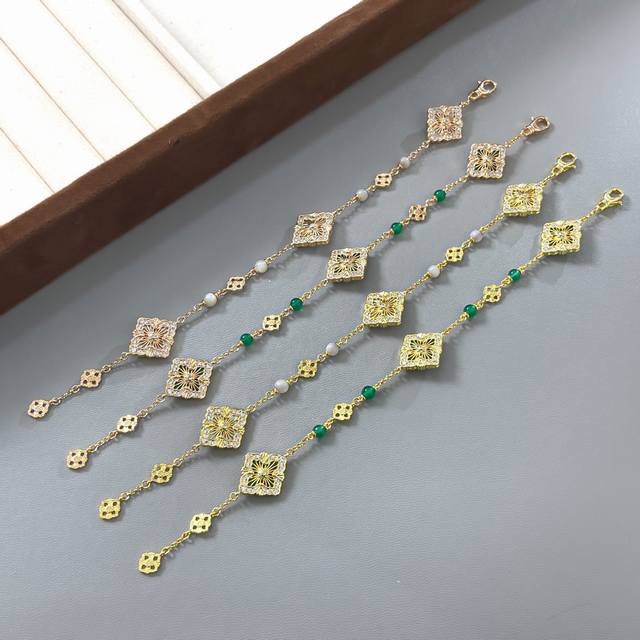 Buccellati Bracelet New Product Four Bead Three Flower Bracelet P DDD