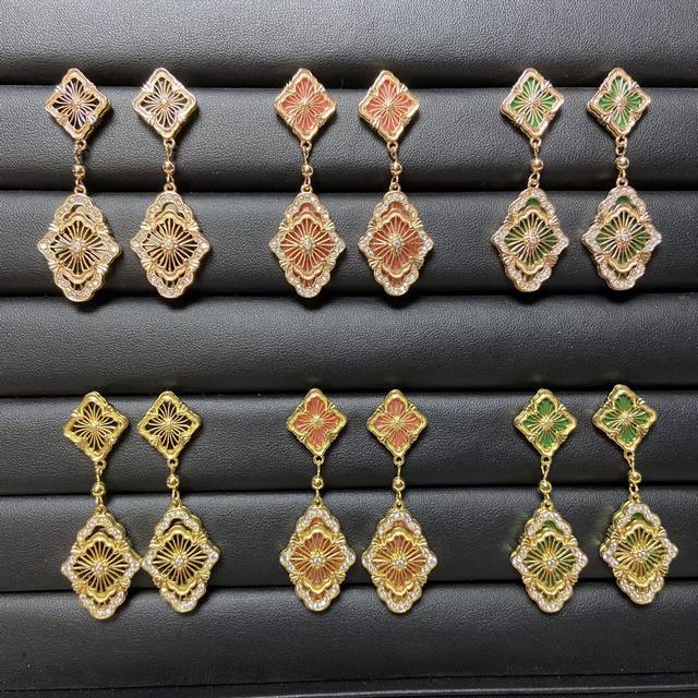Buccellati earrings new product two-flower mother-of-pearl mesh petal earrings