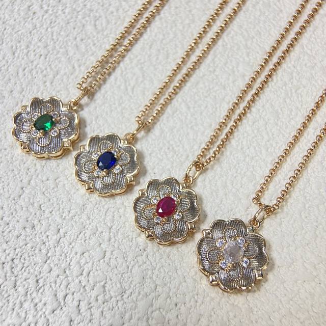 Buccellati necklace new color gemstone retro petal necklace P DDD