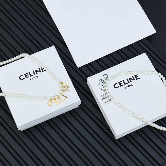 Celine Arc de Triomphe classic letter pearl necklace Preclous new product simple