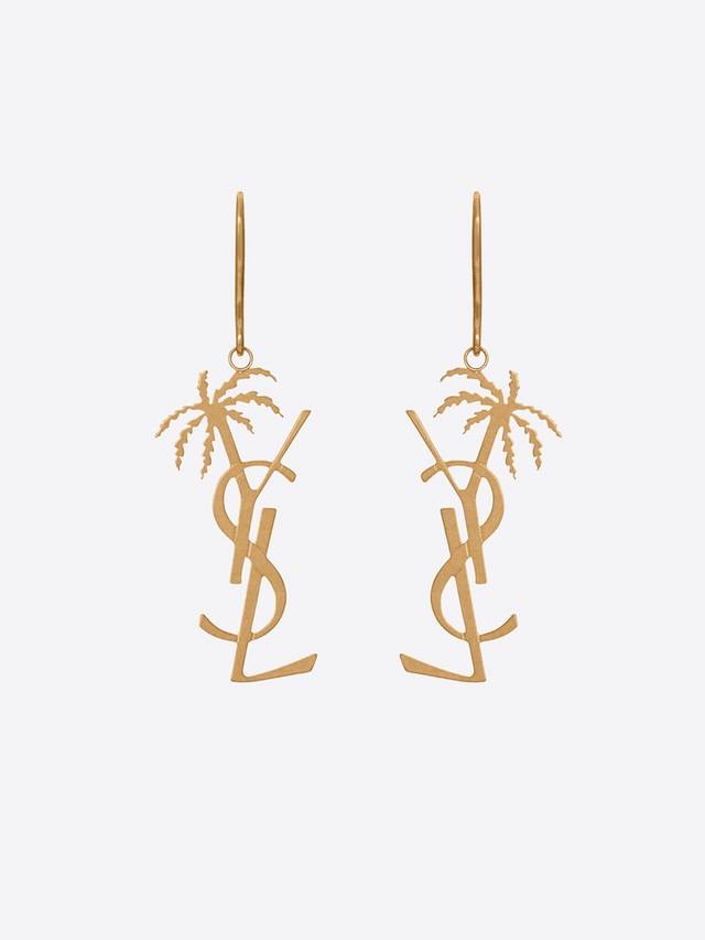 Original Ysl Saint Laurent coconut tree logo earrings, using a full golden coco