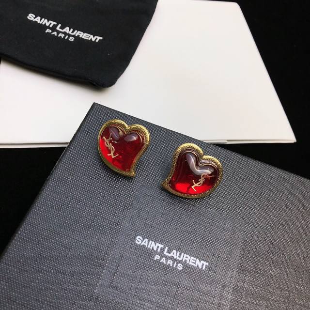 Ysl Yves Saint Laurent Heart Stud Earrings Original Brass Material Yves Saint La