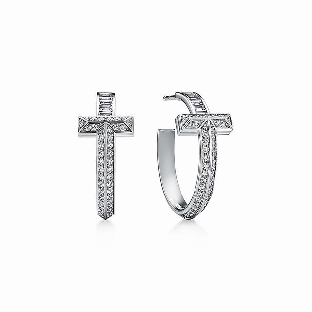 T earrings Tiffany earrings T1 series latest single T full diamond square diamon
