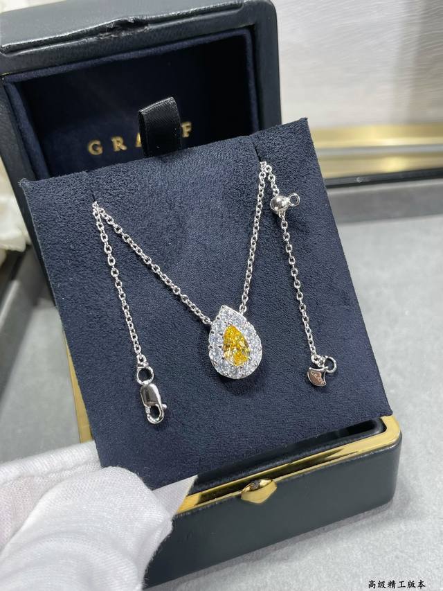 925 Full hand-set diamonds, imported zircon. Graff teardrop-shaped yellow diamon