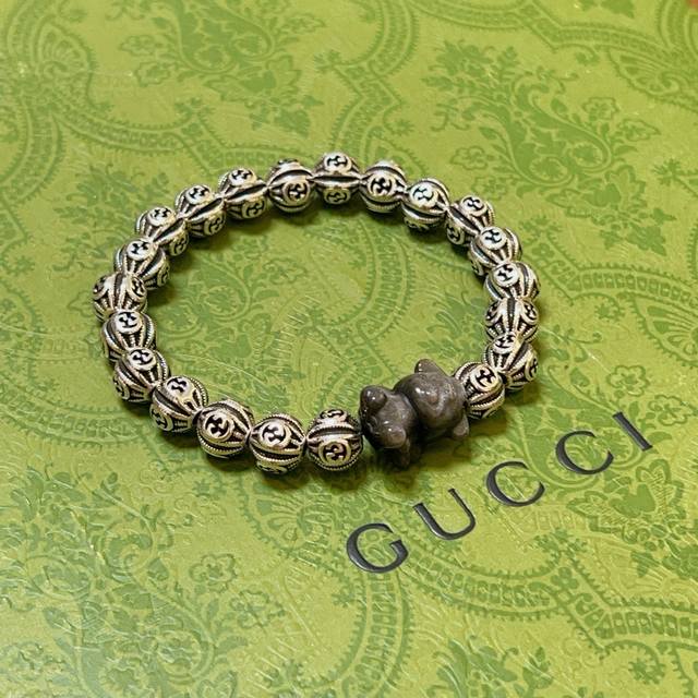 Gucci Bracelet Luxury Bracelet Unisex Latest Full Silver Obsidian Beaded Bracele
