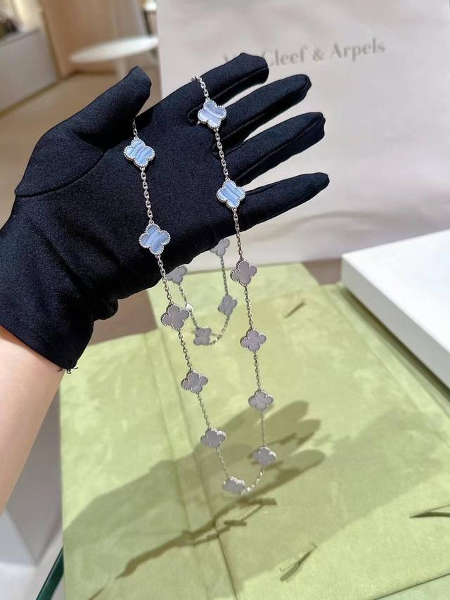 V gold material Vca purple chalcedony 20 flower four-leaf clover necklace DDD