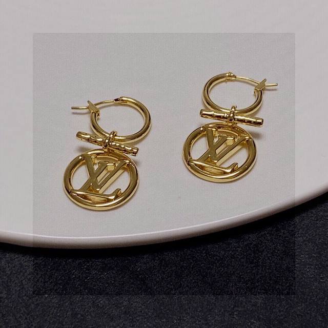 Lv earrings original brass 925 sterling silver needle real shot design not osten