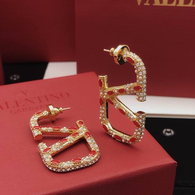 No.Ved0248 Large Valenti*O latest red horse eye diamond earrings consistent Zp b