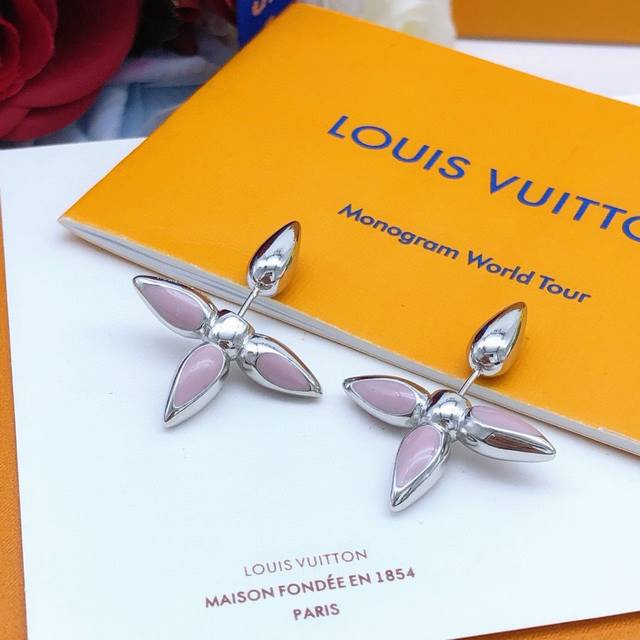 No. Led0059 Pink Lv latest old flower earrings dripping oil consistent Zp brass