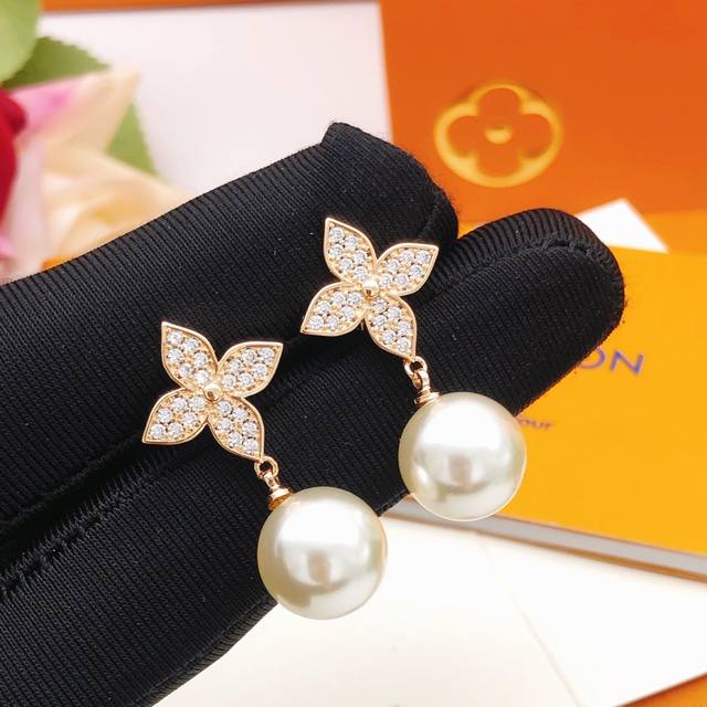 No.Led0263 Lv*Latest Rose Gold Plum Blossom Pearl Earrings Consistent Zp Brass M