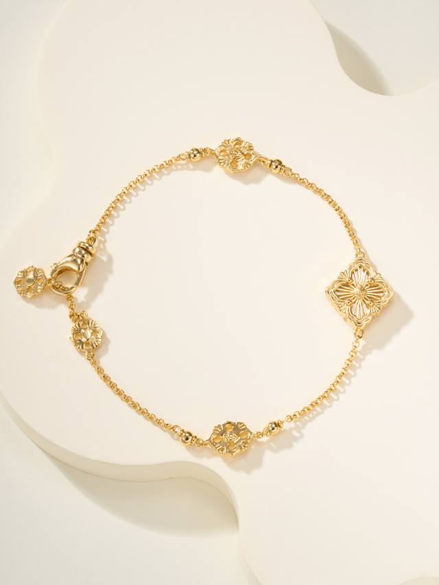 Gold color Buccellati White Mother-of-Pearl Single Flower 3 Pattern Bracelet Sma