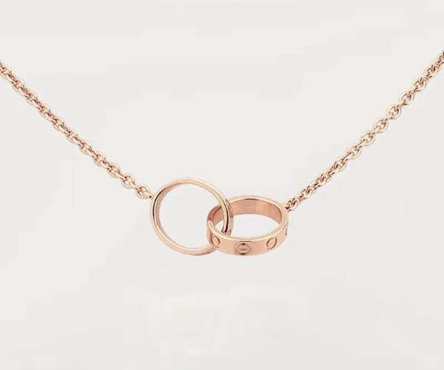 Cnc version Cartier double ring diamond-free necklace, two linked, inseparable,