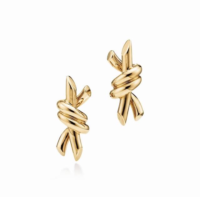 New Mini Tiffany knot earrings, glossy style, sub-gold material, silver needle