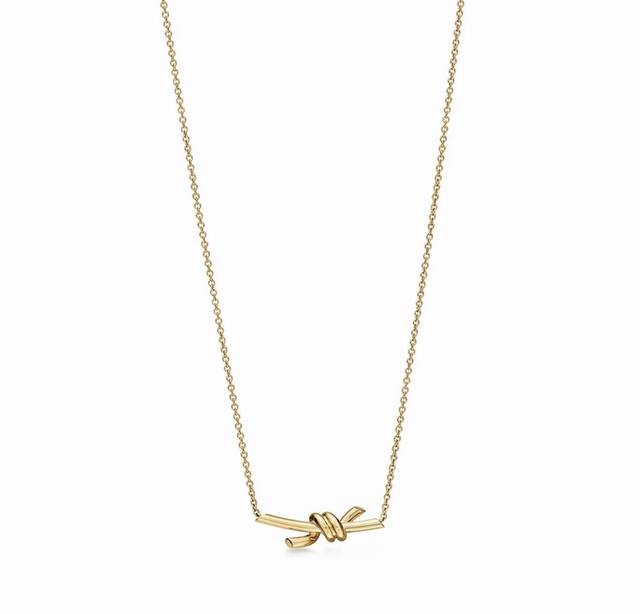 New Mini Tiffany knot necklace, glossy gold material with original logo, breath