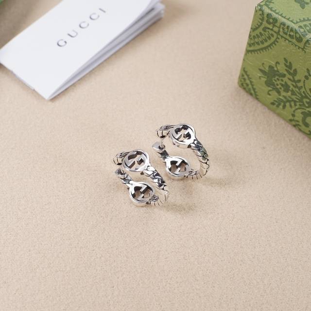 925 sterling silver Gucci double G interlocking hollow earrings Sterling silver