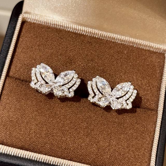 A6129 New luxury horse eye phantom butterfly layered earrings Stunning diamond e