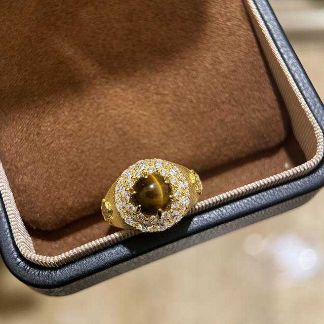 A5477 Vintage series retro style tiger eye stone double row diamond brushed gold